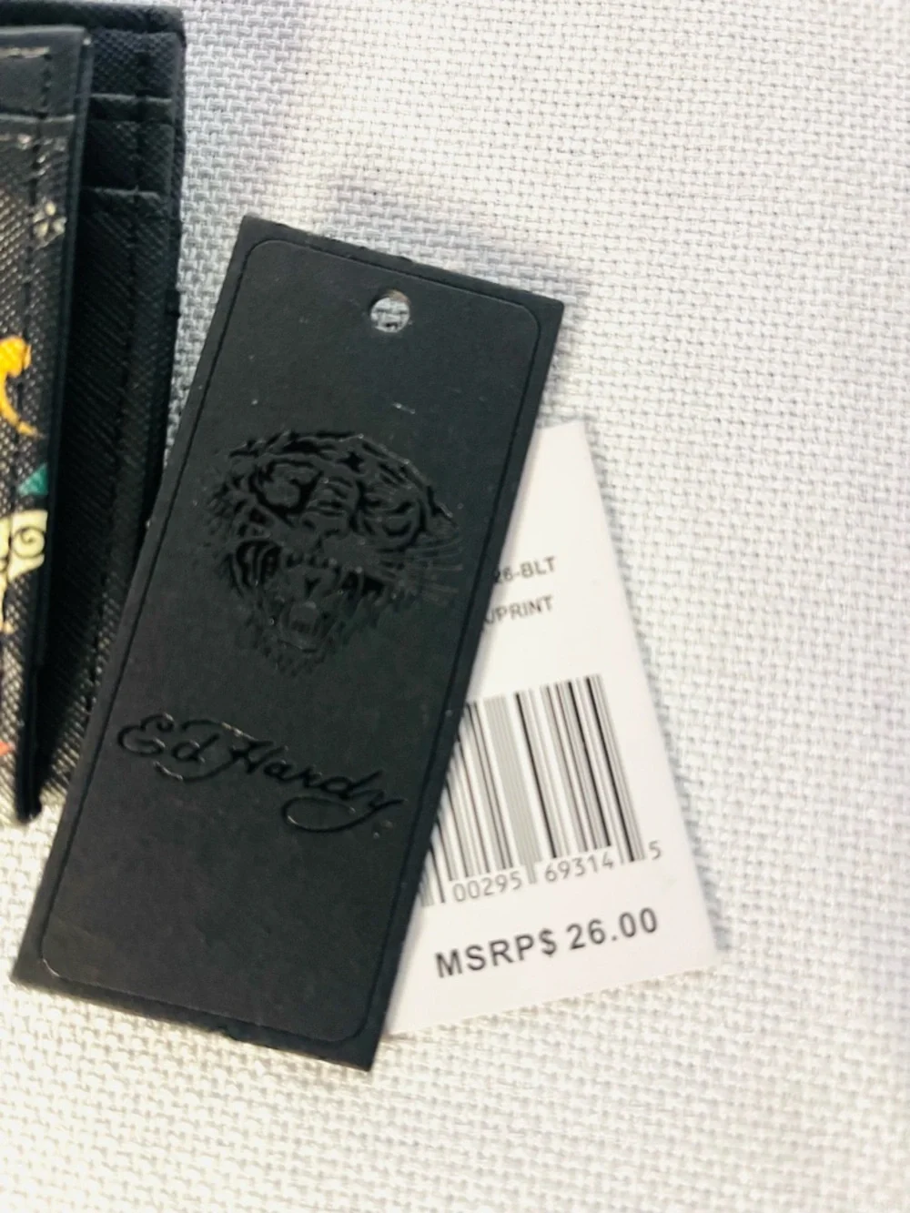 Ed Hardy Black Tattoo-Print Card Holder Coin Purse with Signature Zipper Pull - Picture 6 of 6